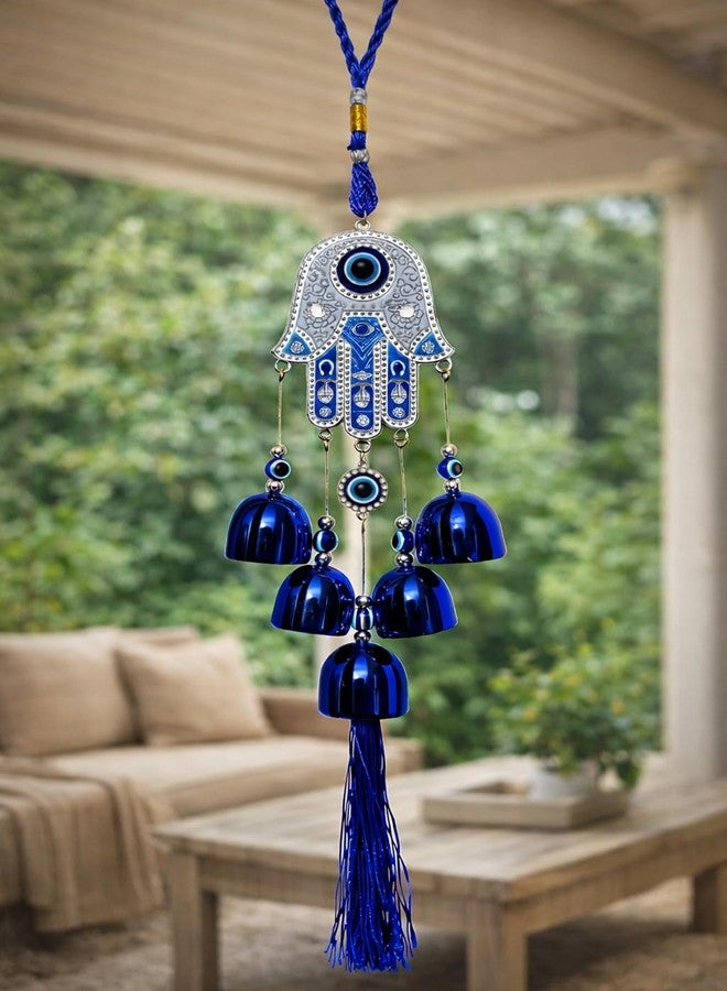 أجراس رياح على شكل يد همسة من ThincAmaxe، بتصميم عين الحسد، لجلب الحظ السعيد والازدهار والنجاح في الأبراج والصحة والثروة. تعليقة عين الحسد للشرفة ومدخل المنزل وغرفة المعيشة. ديكور منزلي مصنوع يدويًا كهدية (يد همسة). - Image 1